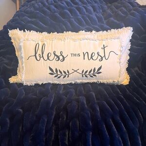 Decorative Throw Pillow with 'Bless This Nest' Design